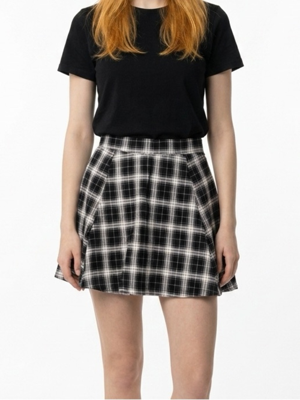 H&M Divided Women's M Black Plaid Skater Mini Skirt Casual‎